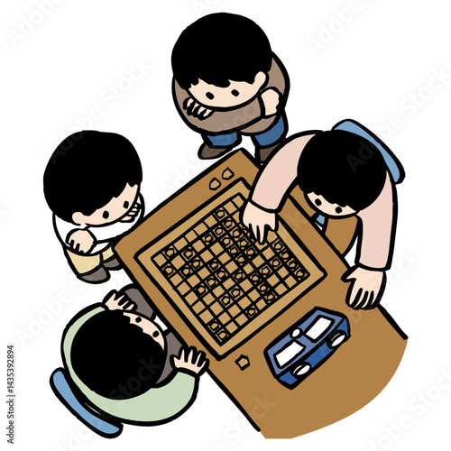 将棋の対局・対局後の感想戦の様子のベクターイラスト