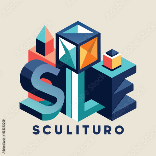 Creative dimensional minimalist logo design for sculpture studio showcasing artistic elements inspired by modernism and abstract forms