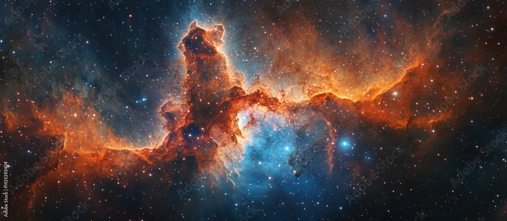 Fototapeta premium Cosmic Nebula, vibrant colors, star clusters, space exploration