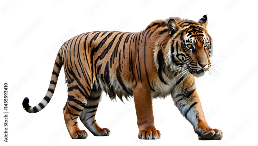 Obraz premium Realistic Portrait of a Walking Tiger with Striking Orange Fur