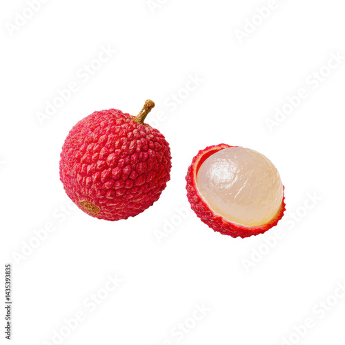 Fresh lychee fruit still life closeup on transparent background