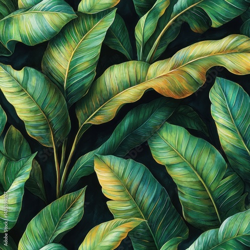 Wallpaper Mural Vibrant tropical leaf pattern on dark background. Torontodigital.ca