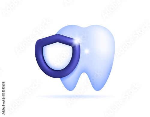 dental care concept. maintaining dental health and hygiene. dentist or dental clinic. protection and prevention. illustration of teeth with shield. symbol or icon. minimalist 3d style design. element
