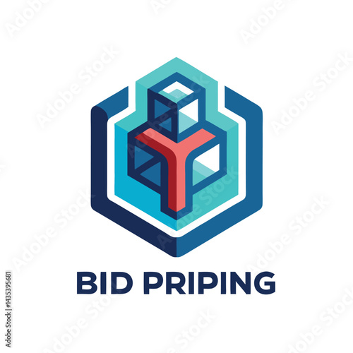 Modern vector logo design representing bioprinting technology for medical research, featuring geometric shapes and a futuristic color palette
