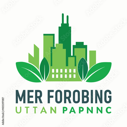 Urban farming logo design showcasing an integrated minimalist cityscape with green elements representing nature