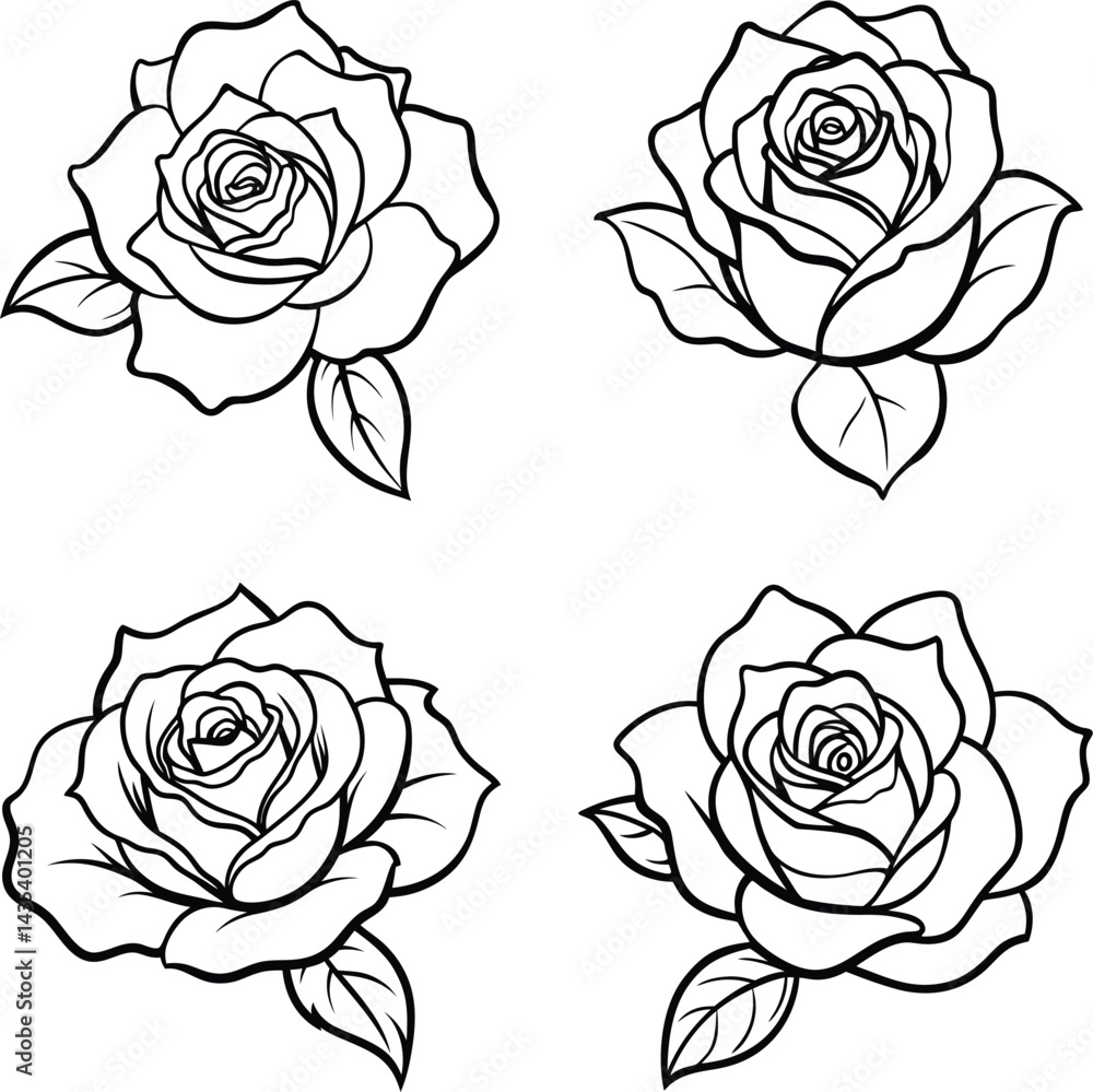 custom made wallpaper toronto digitalRose flowers black and white outline illustration floral design elements