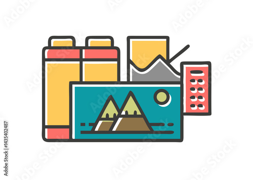 Minimalist illustration of a camera. Simple. Icons.