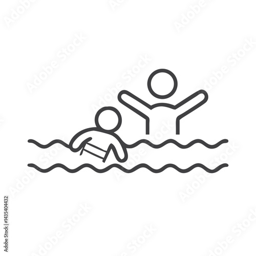 Child swimming with adult supervision icon for water safety campaigns, pool rules, and aquatic center guidelines. Visual aid for drowning prevention materials and swimming lessons