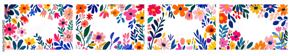 PNG Vibrant floral border design, element set on transparent background PNG Vibrant floral border design, element set on transparent background