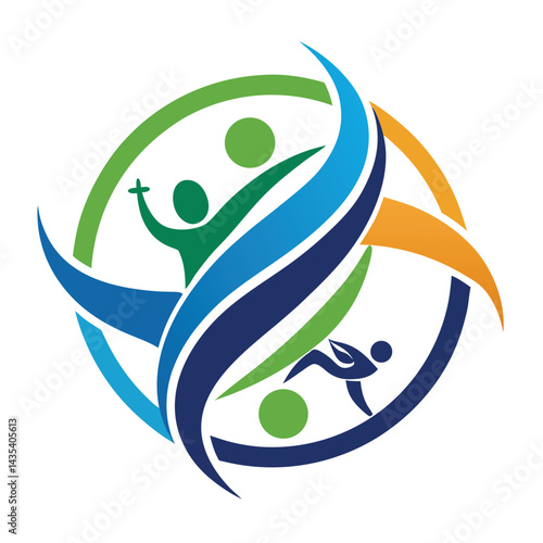 Dynamic vector logo design representing a physical therapy practice, showcasing movement and healing in an energetic manner for client engagement and brand identity