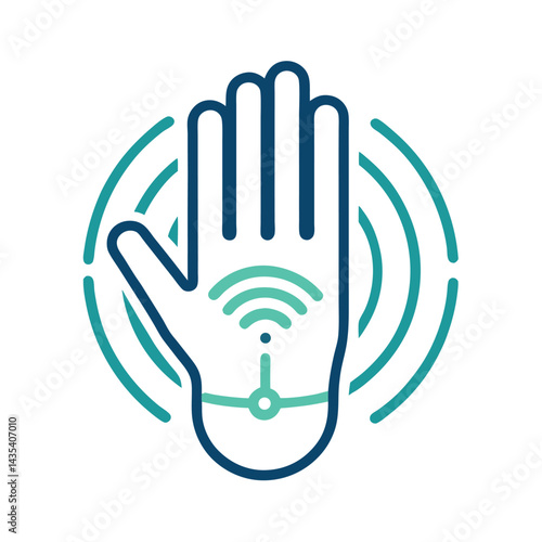 Innovative logo design for gesture recognition technology interface showcasing hand with signal waves