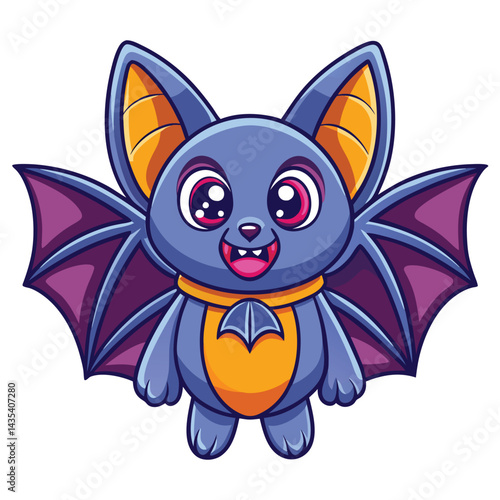 Cute cartoon bat with big eyes and wings
