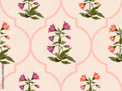 Hand drawn colourful geometric flowers, seamless patterns with floral for fabric, textiles, clothing, wrapping paper, backdrop, banner, illustration, abstract backgrounds.
