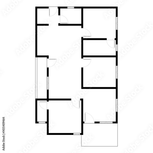 Black and White floor plan of a modern unfurnished house for your design. Suburban house vector blueprint. Architectural background.