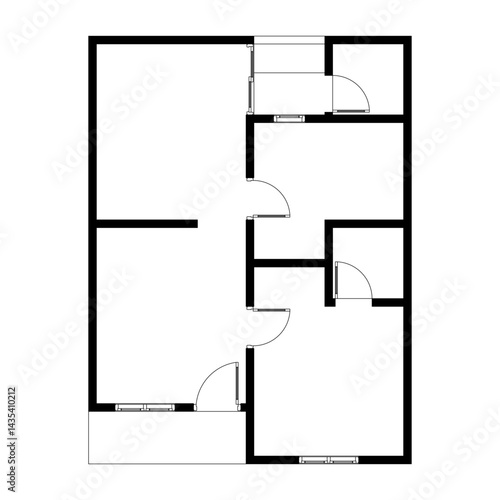 Black and White floor plan of a modern unfurnished house for your design. Suburban house vector blueprint. Architectural background.