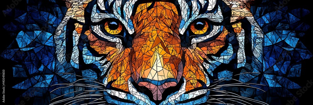 Obraz premium Tiger Mosaic Portrait, Colorful Art, Wildlife, Animal
