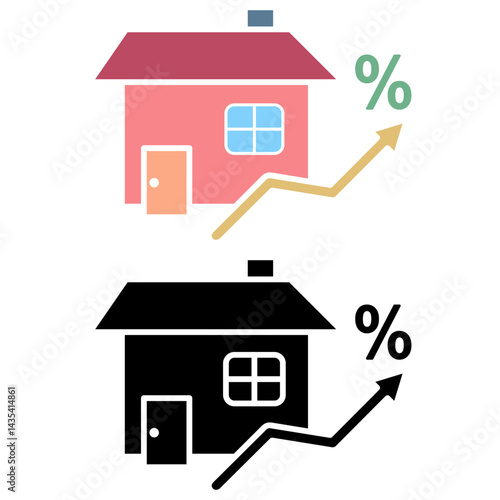 house price growth icon, building price increase presentation, simple flat style, illustration, logo sign symbol pictogram template, for ui or ux isolated on white for mobile app, editable