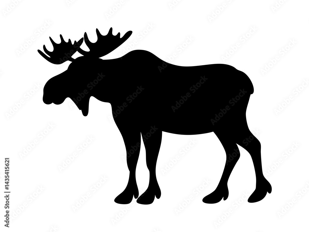 Obraz premium silhouette of a standing moose with large, branched antlers and a strong body, perfect for wildlife branding, outdoor-themed designs, and nature illustrations 