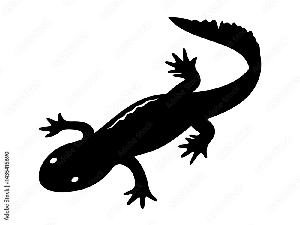 Naklejka premium silhouette of a newt with a streamlined body and extended limbs, perfect for wildlife branding, nature-themed designs, and amphibian illustrations