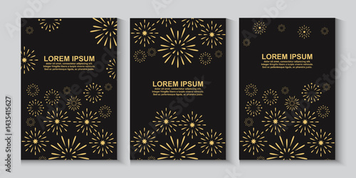 Fireworks set of poster, banner, card, symbols. Celebration, winner, New year party, anniversary flayer design. Chinese new year abstract background with copy space.