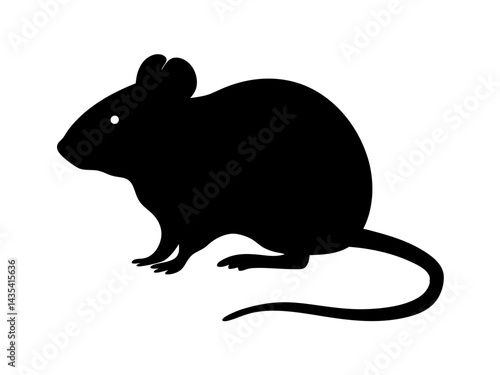 silhouette of a mouse in side profile with a rounded body and long tail, ideal for pest control branding, wildlife illustrations, and urban-themed designs
