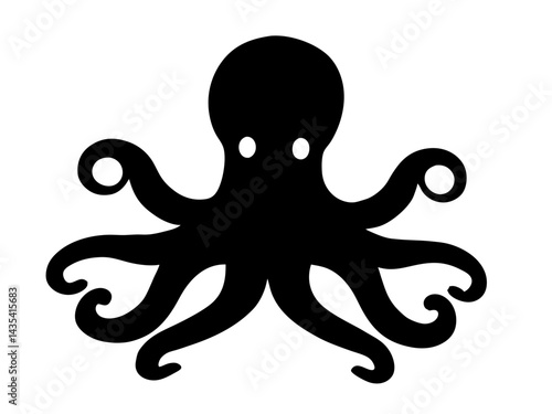 silhouette of an octopus with curving tentacles and a rounded head, ideal for marine-themed designs, ocean decor, and aquatic wildlife illustrations
