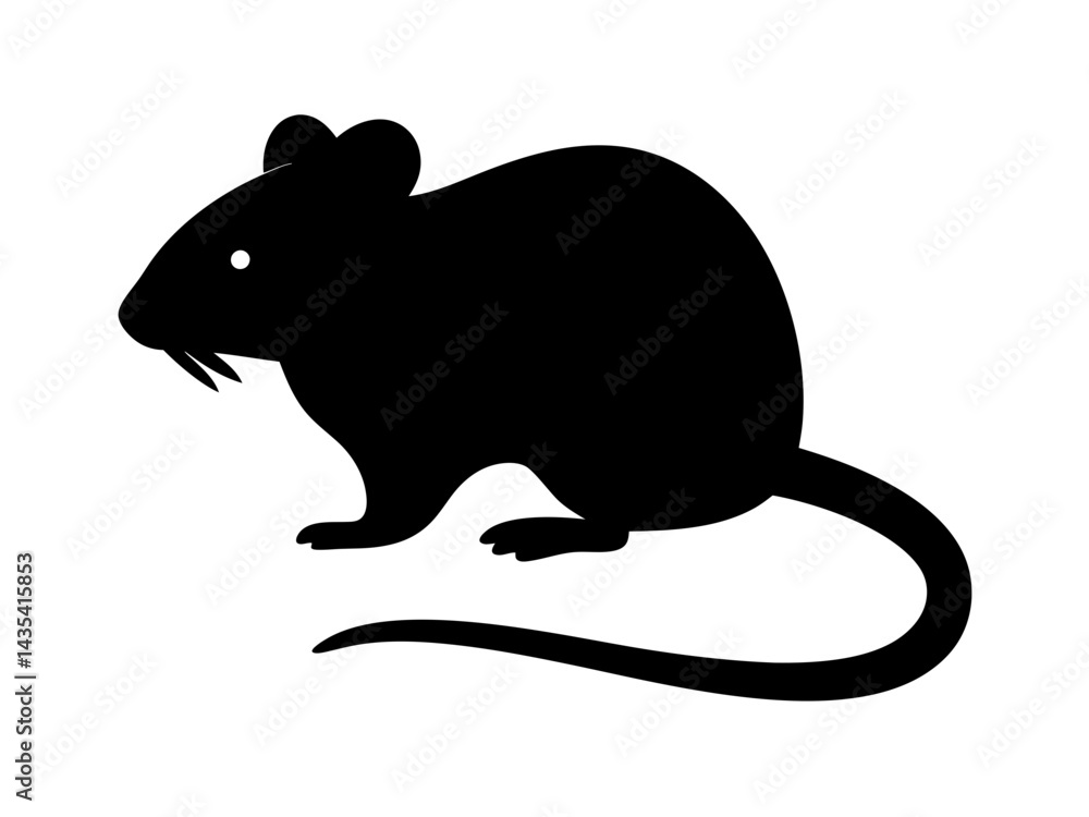 Fototapeta premium silhouette of a rat in side profile with a long tail and rounded ears, perfect for pest control branding, wildlife illustrations, and urban-themed designs 
