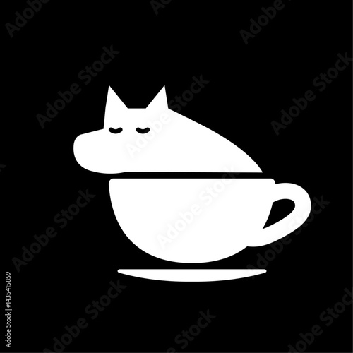 コーヒーカップに入ってお昼寝する白い犬のアイコン素材