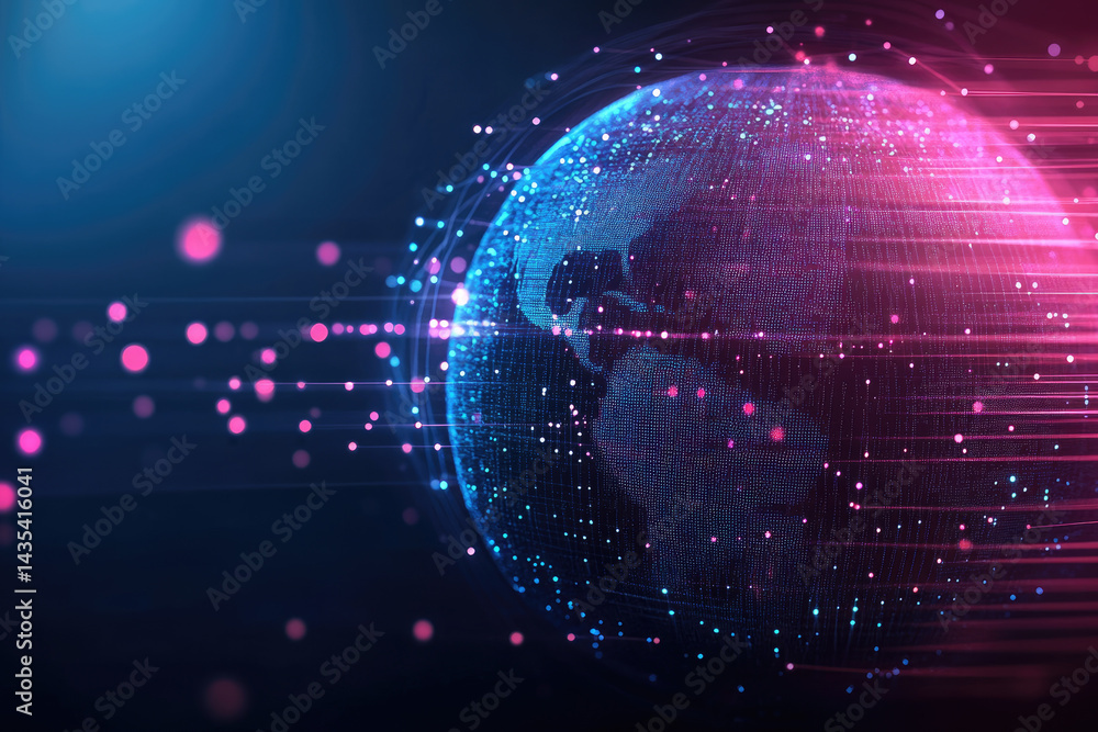 Obraz premium Dynamic flow of global cloud computing data illustrating flat design in a virtual environment