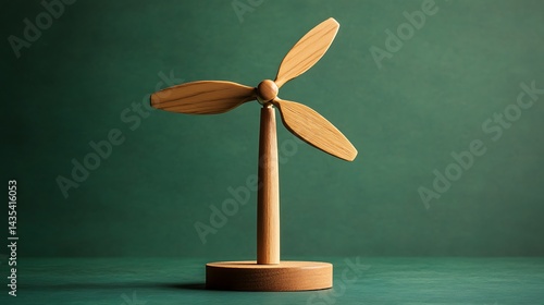 Wooden windmill figurine on a dark teal background.