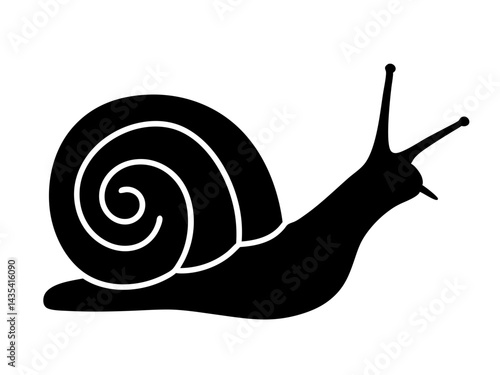 silhouette of a snail with a spiral shell and extended antennae, perfect for nature-themed designs, eco-branding, and educational materials
