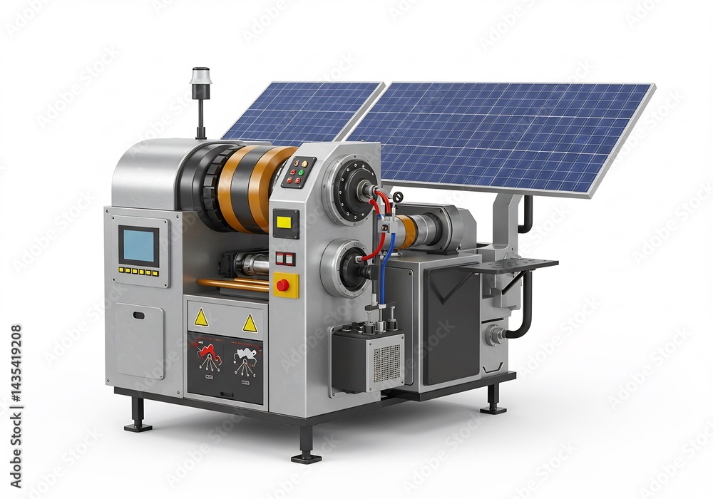 Industrial Machine with Solar Panels Generating Power Industrial Machine with Solar Panels Generating Power
