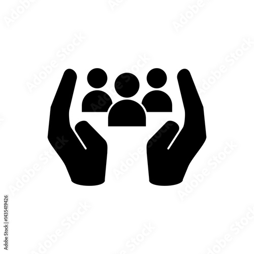 icon of hands holding a group of people, simple flat style, illustration, logo sign symbol pictogram template, for ui or ux isolated on white for mobile app, editable