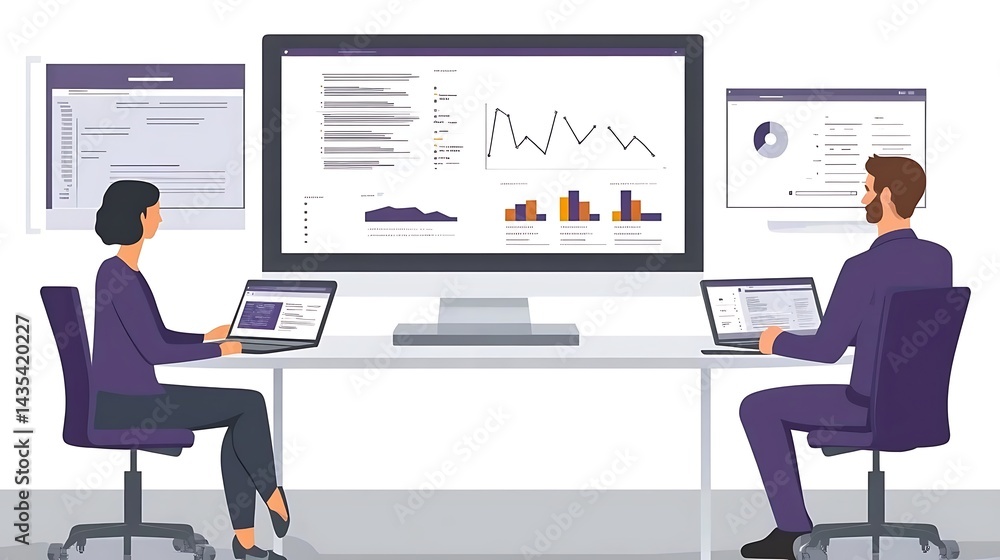 Obraz premium Business team analyzing data on screen.