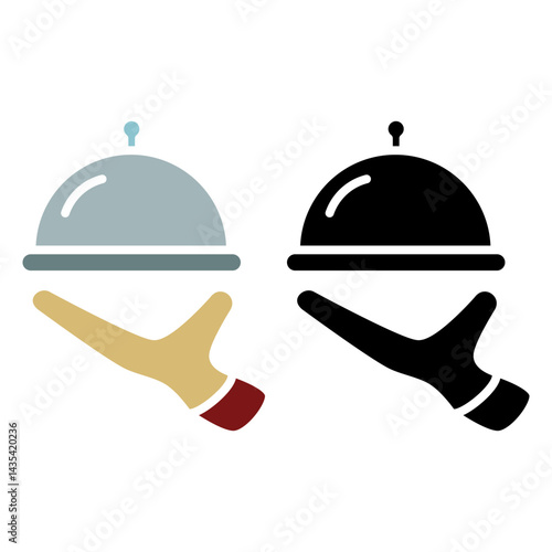 food serving icon. Waiter's signature with serving tray, simple flat style, illustration, logo sign symbol pictogram template, for ui or ux isolated on white for mobile app, editable