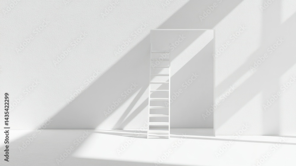Fototapeta premium A white ladder stands against a textured white wall structure