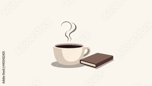 Minimalist coffee cup with steam beside notebook, cozy ambiance