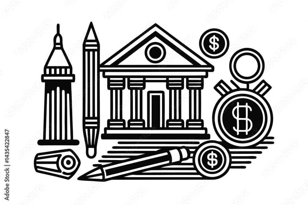 Fototapeta premium Doodle Line Icons Business and Finance Essentials
