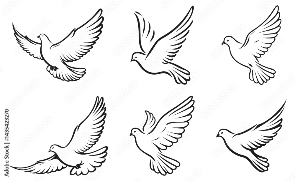 Fototapeta premium Peace Dove Silhouettes Vector Illustration.