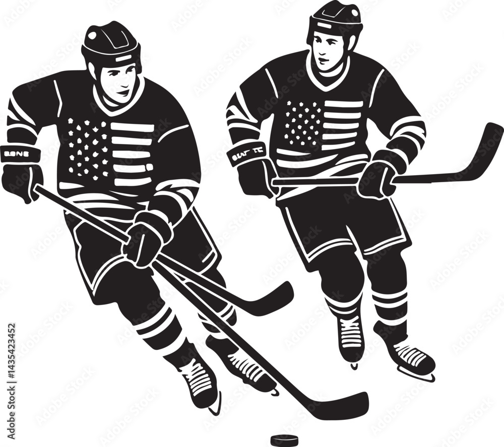 Fototapeta premium Hockey vector silhouette vector black color silhouette isolated white background | Premium AI-generated vector