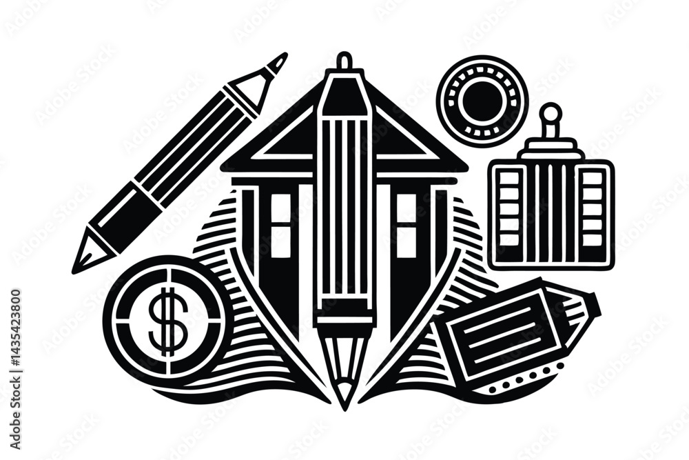Obraz premium Doodle Line Icons Business and Finance Essentials