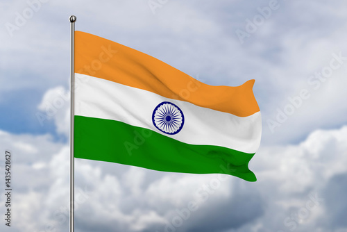 India flag on sky backgroun...