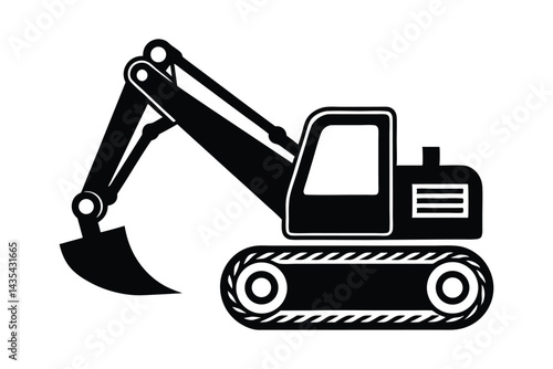 Silhouette art design of an excavator with raised bucket.eps