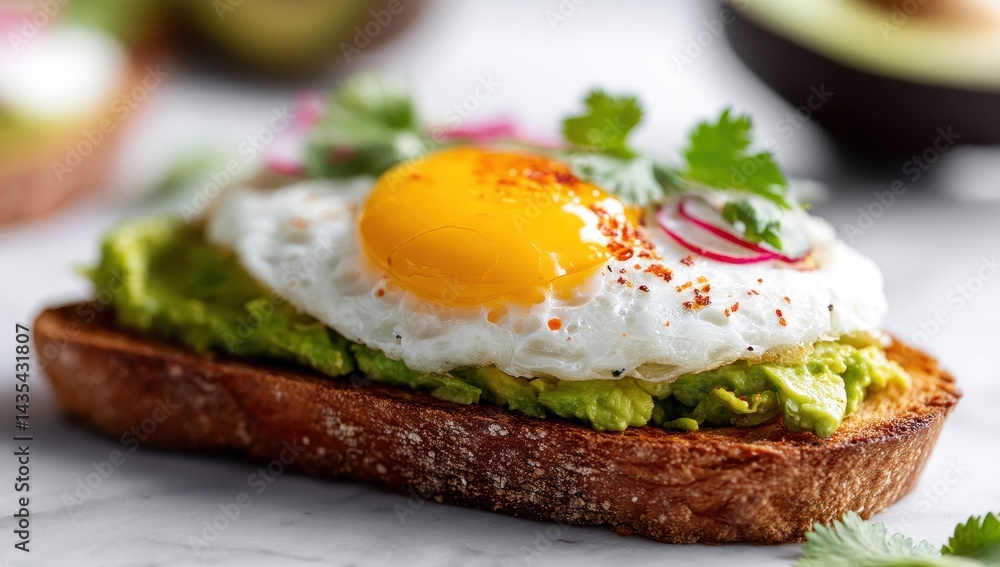 Delicious Avocado Toast with Fried Egg and Radishes Delicious Avocado Toast with Fried Egg and Radishes