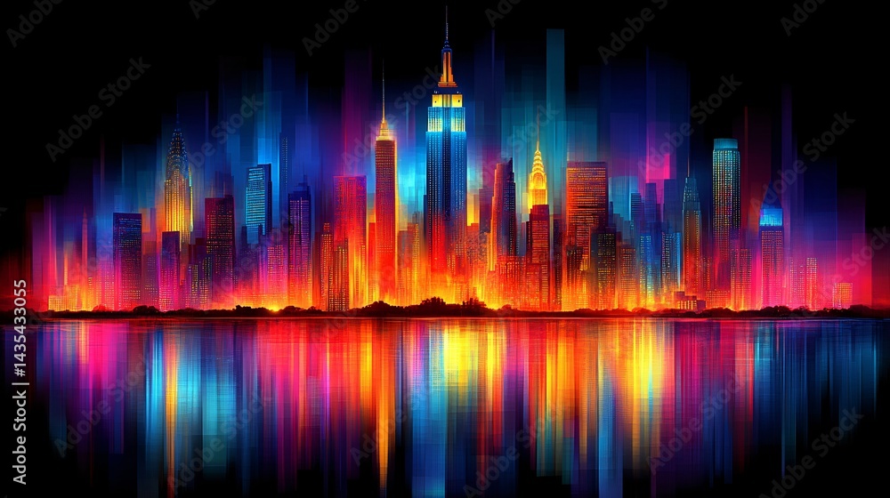 Vibrant Cityscape at Night Neon Lights Skyline Vibrant Cityscape at Night Neon Lights Skyline