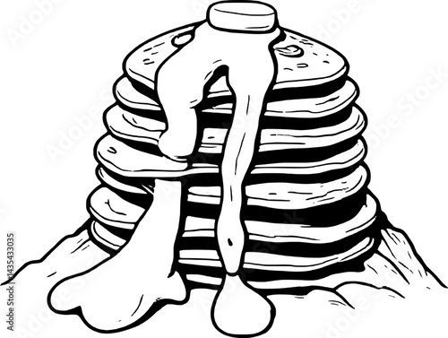 Stack Of Fresh Pancakes Drizzled With Sweet Creamy Syrup On Delicious Breakfast