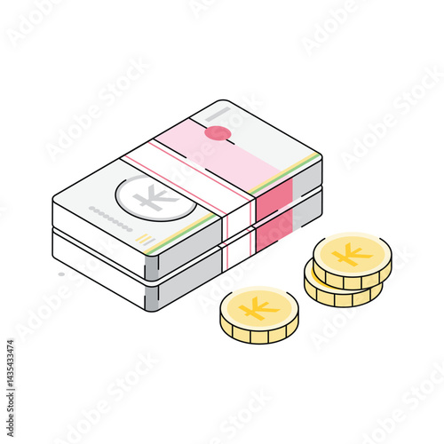 Latest isometric outline icon showing lao kip banknotes