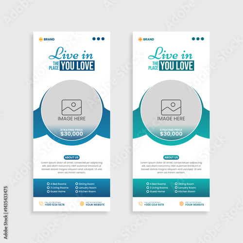 creative modern real estate roll up banner design template.