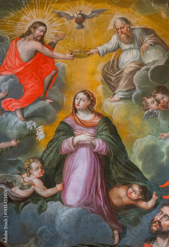 Valokuva Painting (19th century) of Coronation of the Virgin Mary, Mother of God, in heaven by the Holy Trinity