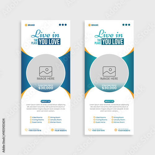 creative modern real estate roll up banner design template.